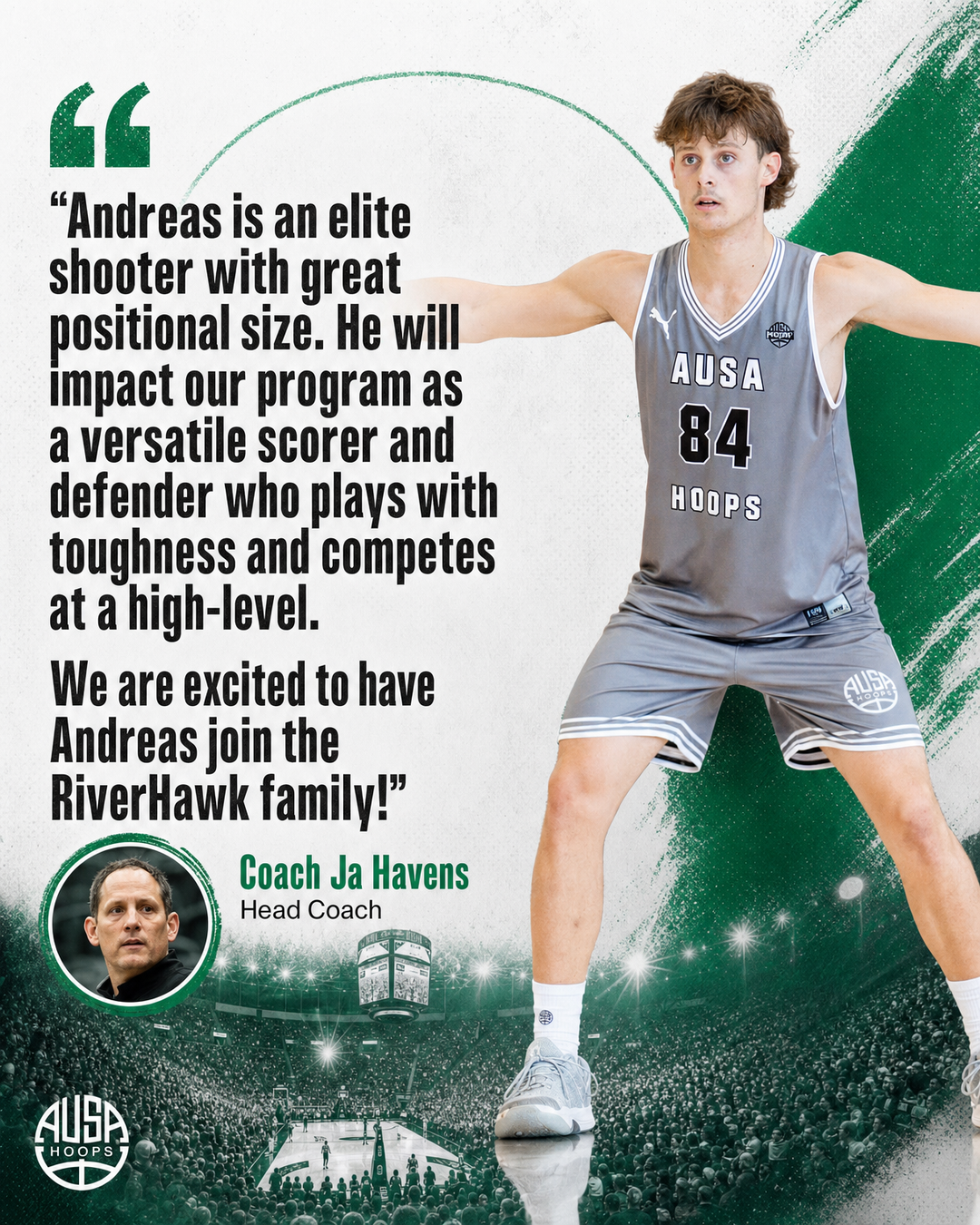 Andreas Grubisa Commits to Northeastern State University, quote graphic