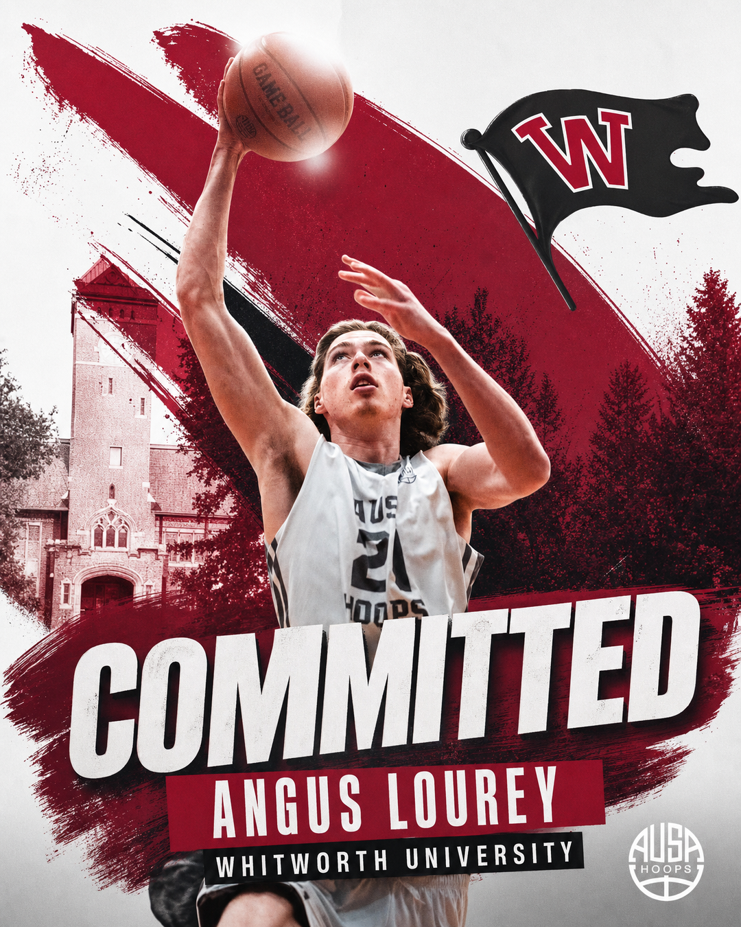 Angus Lourey Commits to Whitworth University's Basketball Program: commitment graphic