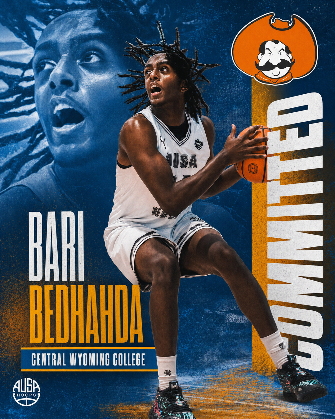 Bari Bedhahda Commits to Central Wyoming College, commitment graphic