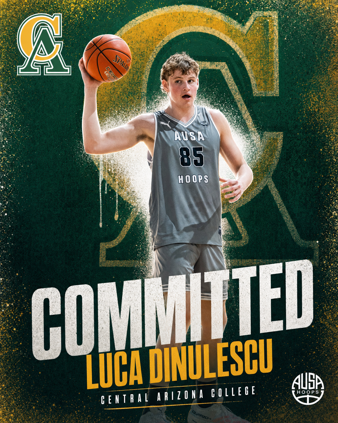 Luca Dinulescu Commits to Central Arizona College for Basketball, commitment graphic