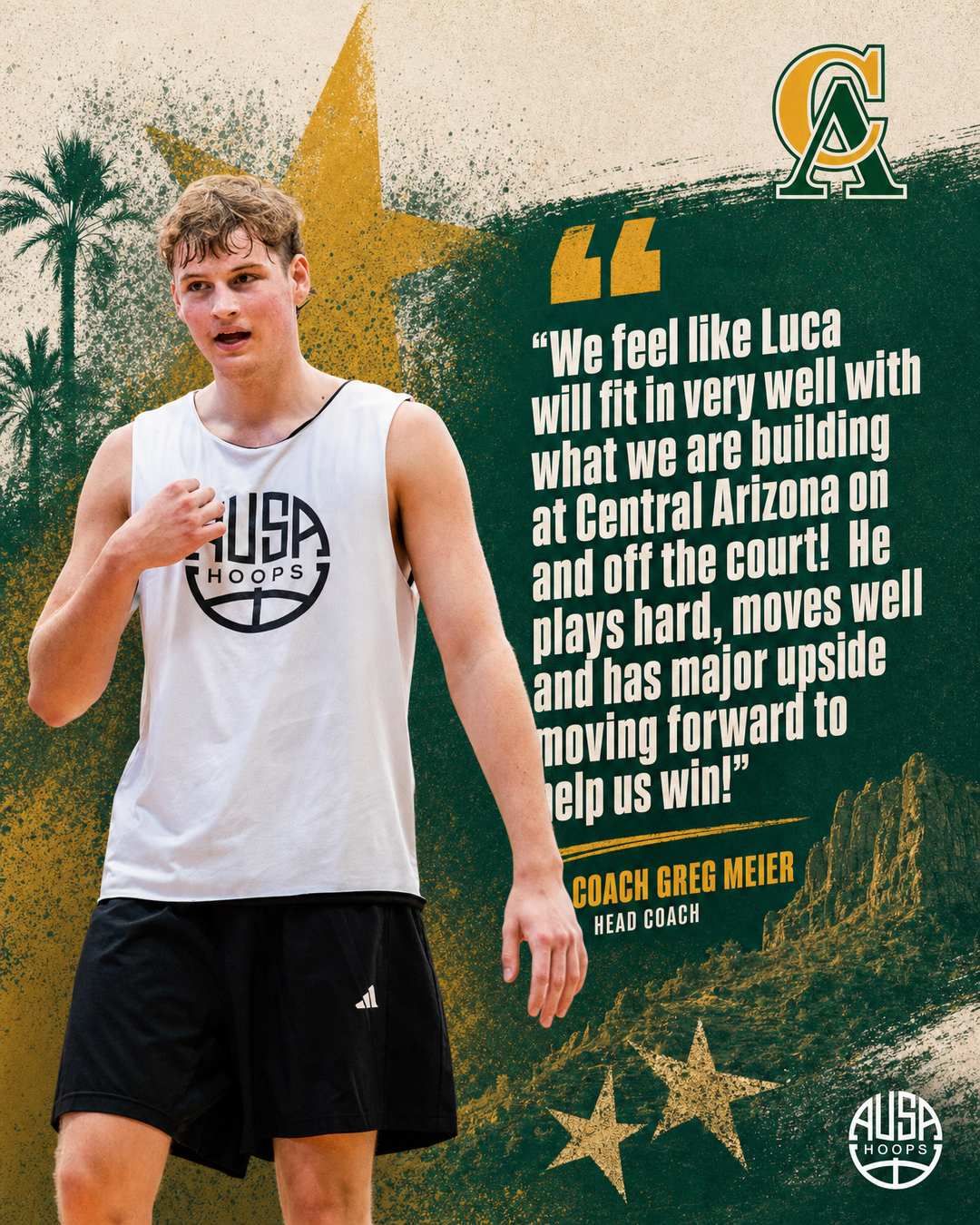 Luca Dinulescu Commits to Central Arizona College for Basketball, quote graphic