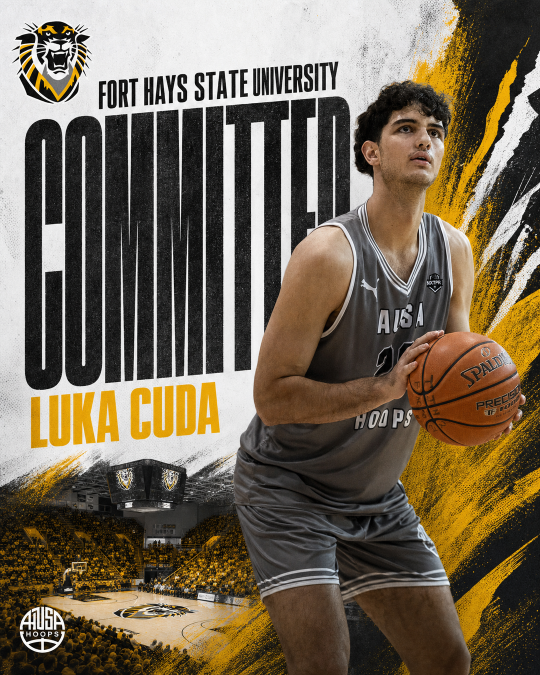 Luka Cuda Commits to Fort Hays State University Basketball, commitment graphic