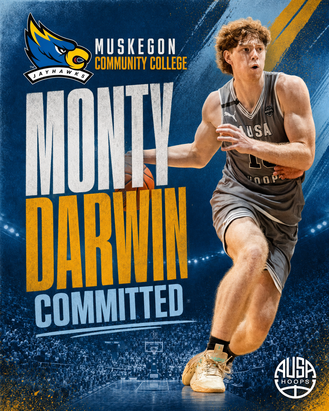 Monty Darwin Commits to Muskegon Community College Basketball, commitment graphic