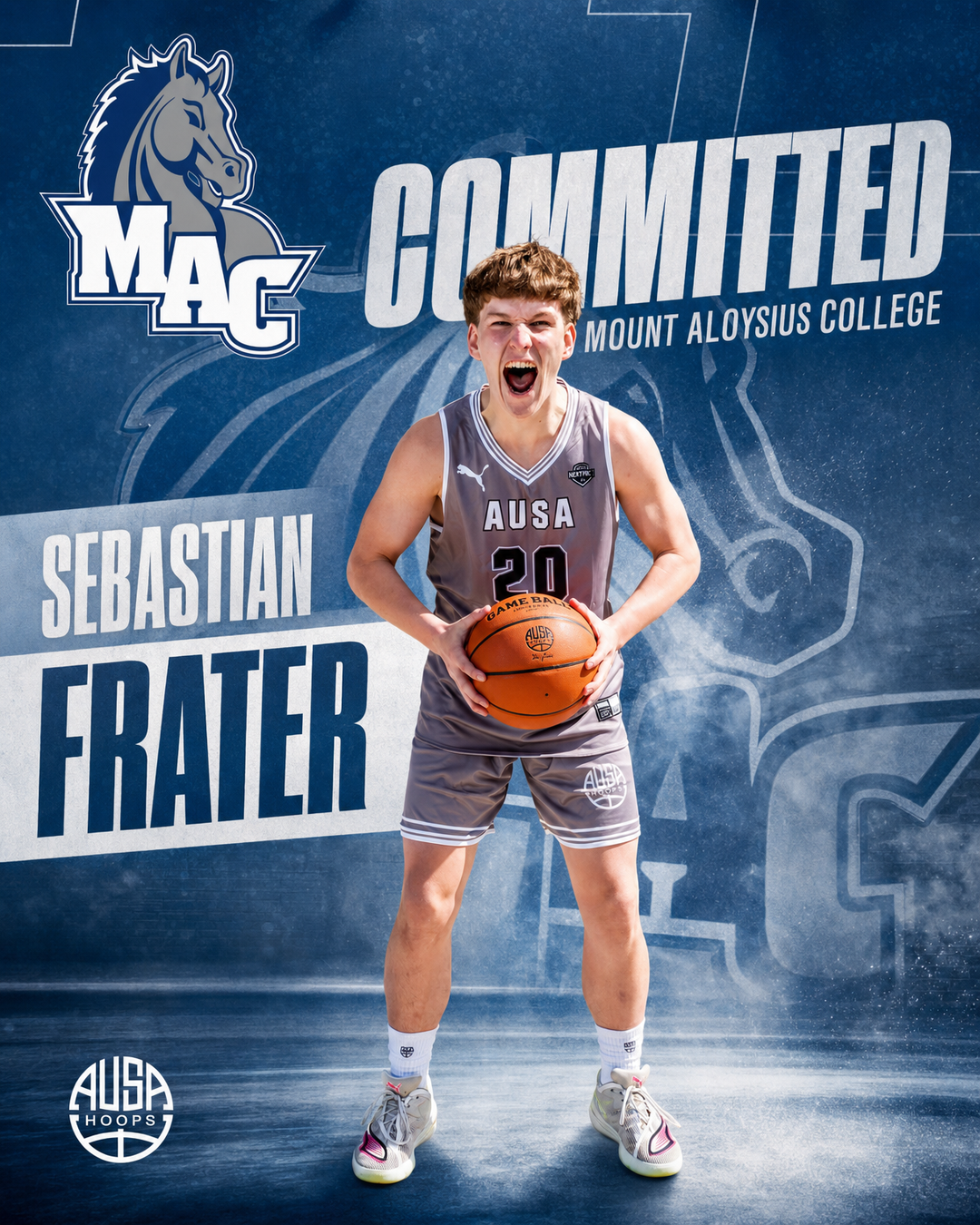 Sebastian Frater Commits to Mount Aloysius College Basketball, commitment graphic