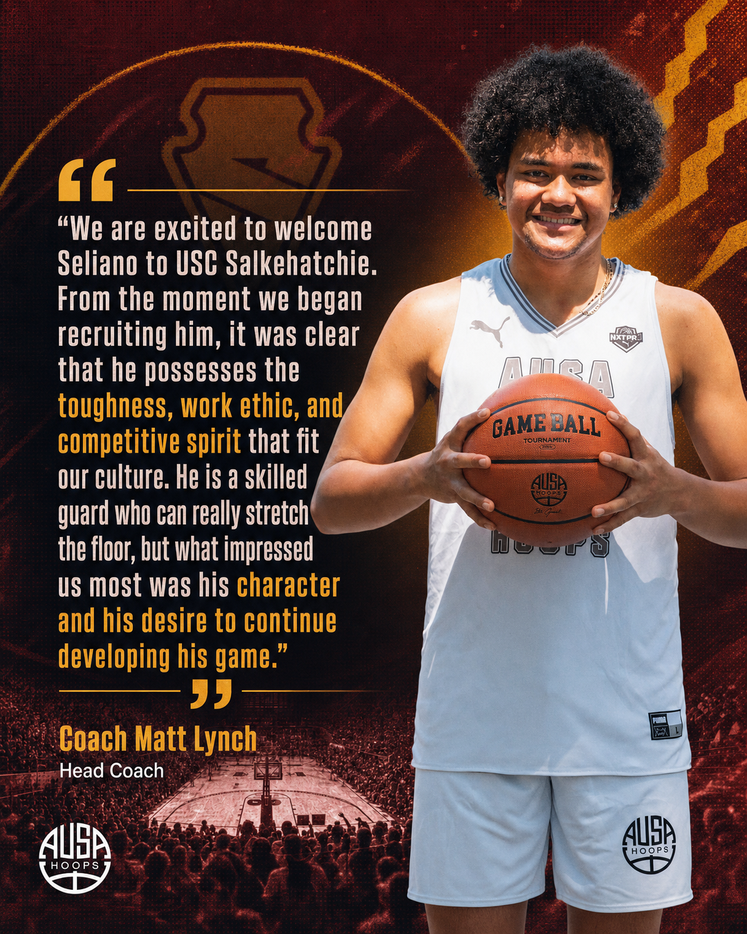 Seliano Melekiola Commits to USC Salkehatchie Basketball, quote graphic